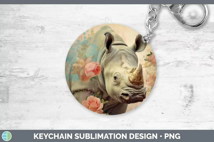 Vintage Decoupage Rhino Keychain Sublimation Keyring Designs