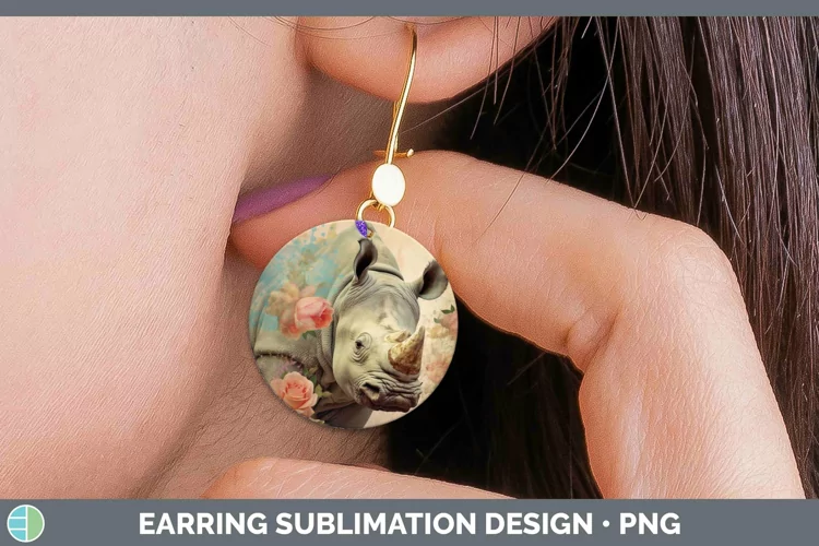 Vintage Decoupage Rhino Round Earrings Sublimation Earrings