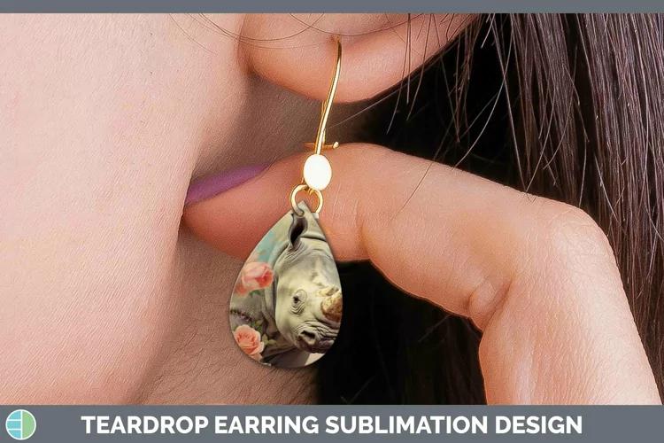 Vintage Decoupage Rhino Teardrop Earrings Sublimation Earrin