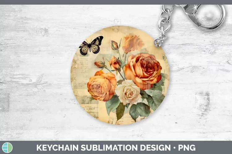 Vintage Decoupage Rose Keychain Sublimation Keyring Designs