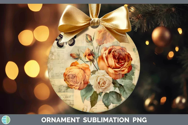 Vintage Decoupage Rose Ornament Sublimation Bauble Designs