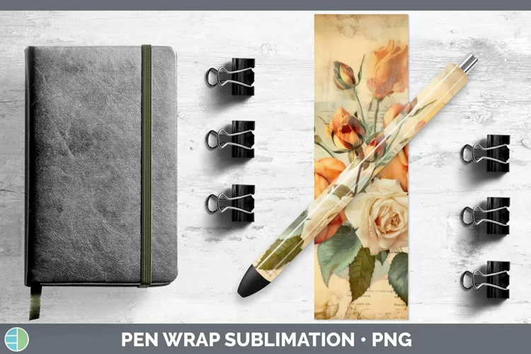 Vintage Decoupage Rose Pen Wrap Sublimation Epoxy Pen Design