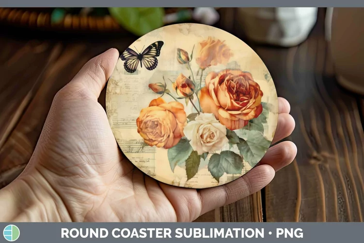 Vintage Decoupage Rose Round Coaster Sublimation Coaster Des