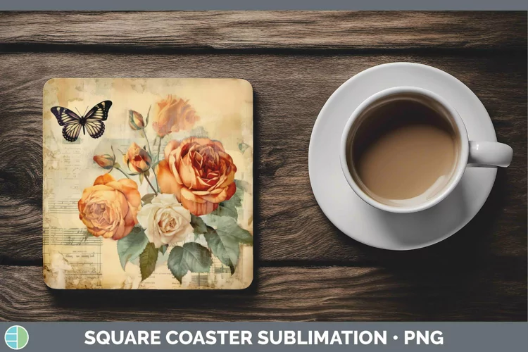 Vintage Decoupage Rose Square Coaster Sublimation Coaster De