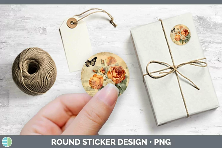 Vintage Decoupage Rose Stickers | Round Labels Designs