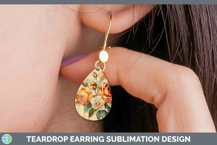 Vintage Decoupage Rose Teardrop Earrings Sublimation Earring