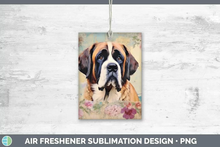 Vintage Decoupage Saint Bernard Air Freshener | Sublimation