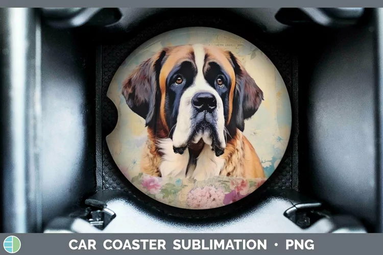 Vintage Decoupage Saint Bernard Car Coaster Sublimation Coas