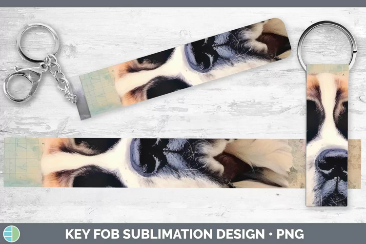 Vintage Decoupage Saint Bernard Key Fob Sublimation Wristlet