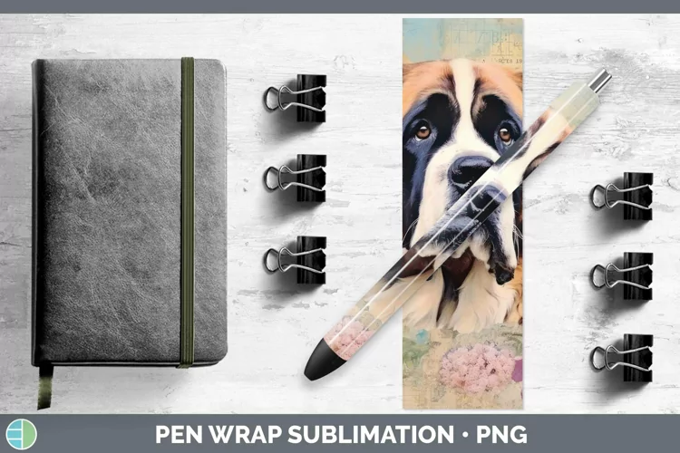 Vintage Decoupage Saint Bernard Pen Wrap Sublimation Epoxy P