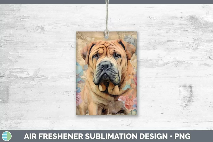 Vintage Decoupage Shar Pei Air Freshener | Sublimation Car F