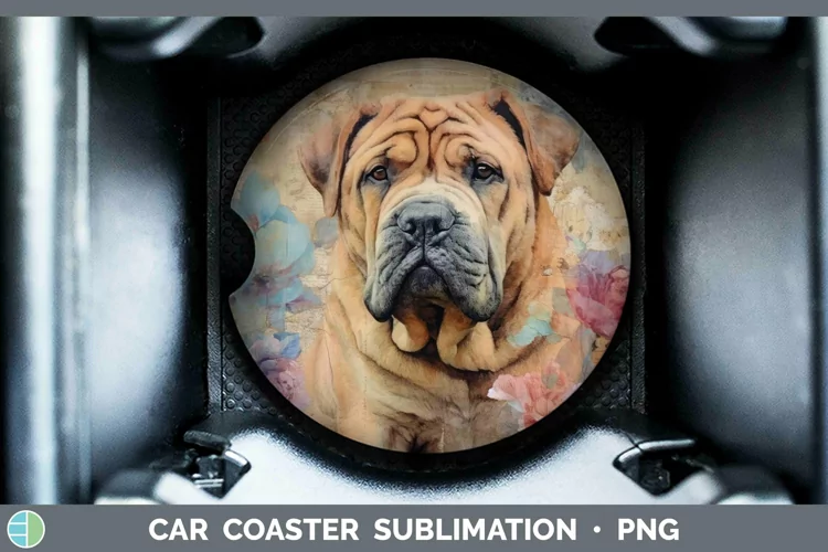 Vintage Decoupage Shar Pei Car Coaster Sublimation Coaster D