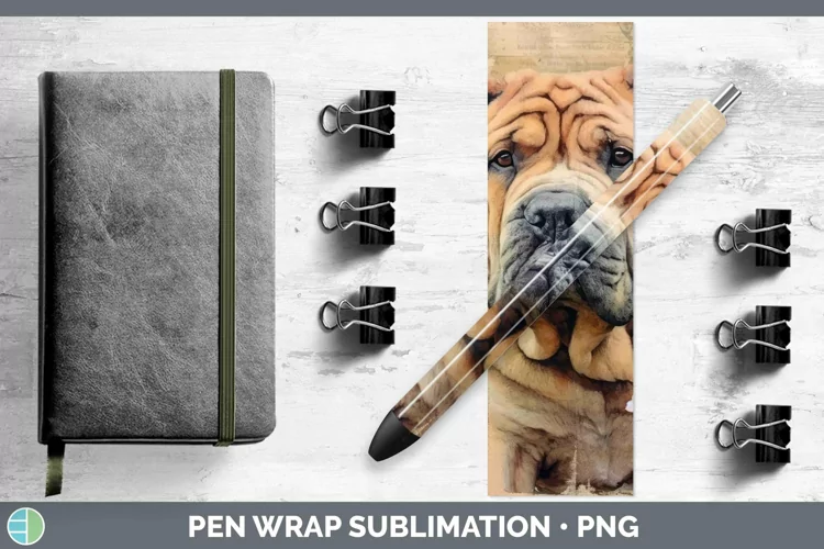 Vintage Decoupage Shar Pei Pen Wrap Sublimation Epoxy Pen De