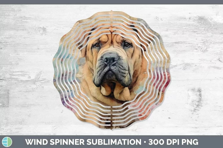 Vintage Decoupage Shar Pei Wind Spinner Sublimation Spinner