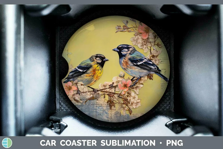 Vintage Decoupage Siskin Car Coaster Sublimation Coaster Des