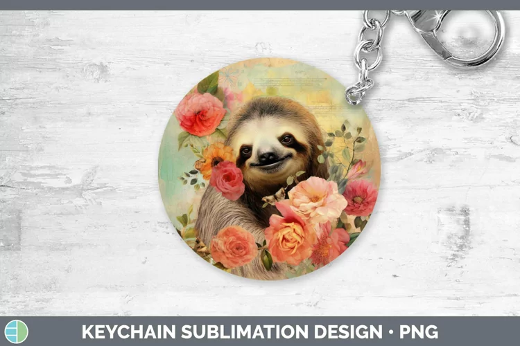 Vintage Decoupage Sloth Keychain Sublimation Keyring Designs