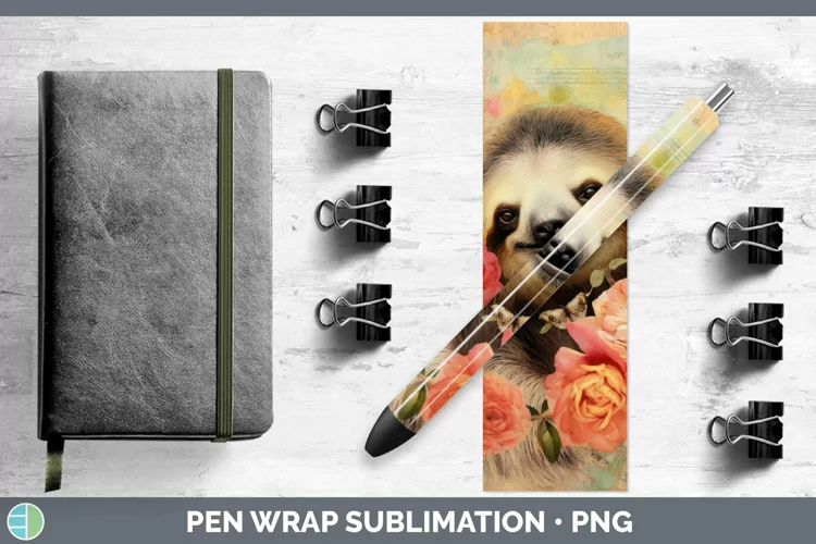 Vintage Decoupage Sloth Pen Wrap Sublimation Epoxy Pen Desig