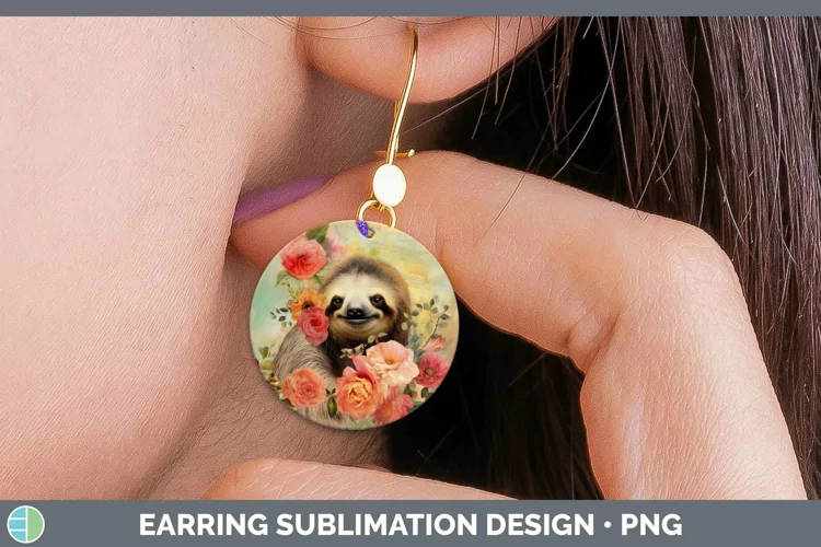 Vintage Decoupage Sloth Round Earrings Sublimation Earrings