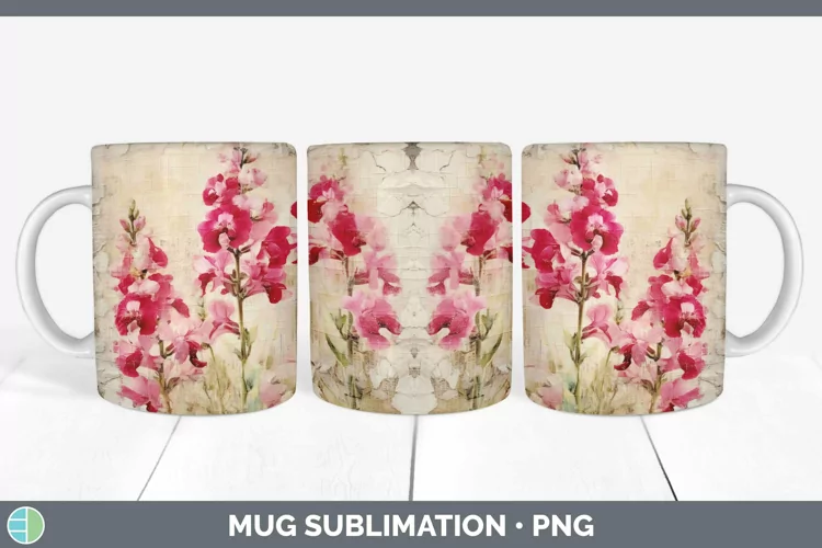 Vintage Decoupage Snapdragon Mug Wrap | Sublimation Coffee C