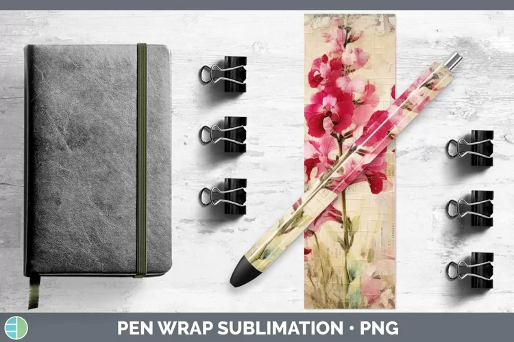 Vintage Decoupage Snapdragon Pen Wrap | Sublimation Epoxy Pe