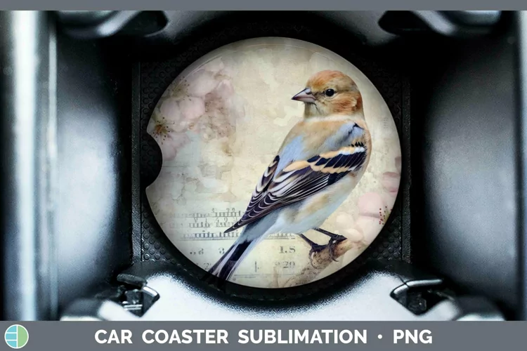 Vintage Decoupage Snow Bunting Car Coaster | Sublimation Coa