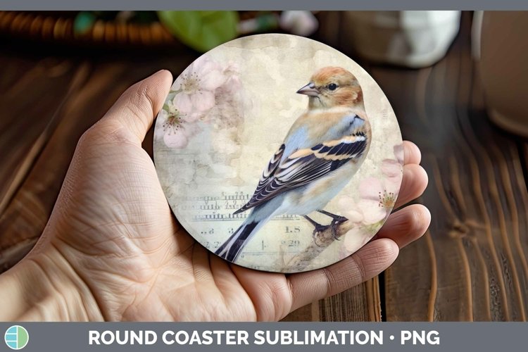 Vintage Decoupage Snow Bunting Round Coaster | Sublimation C