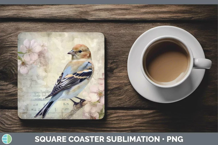 Vintage Decoupage Snow Bunting Square Coaster | Sublimation