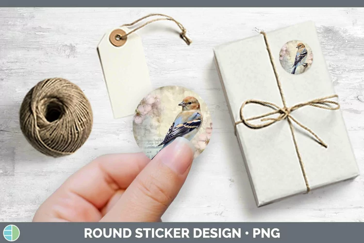 Vintage Decoupage Snow Bunting Stickers | Round Labels Desig