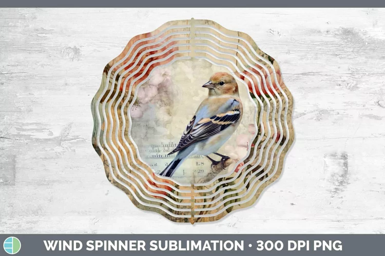Vintage Decoupage Snow Bunting Wind Spinner Sublimation Spin