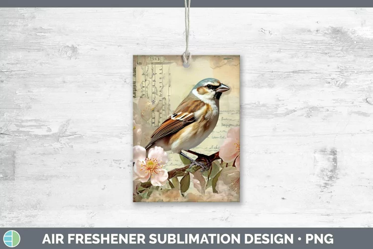 Vintage Decoupage Sparrow Air Freshener | Sublimation Car Fr