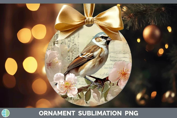 Vintage Decoupage Sparrow Ornament | Sublimation Bauble Desi