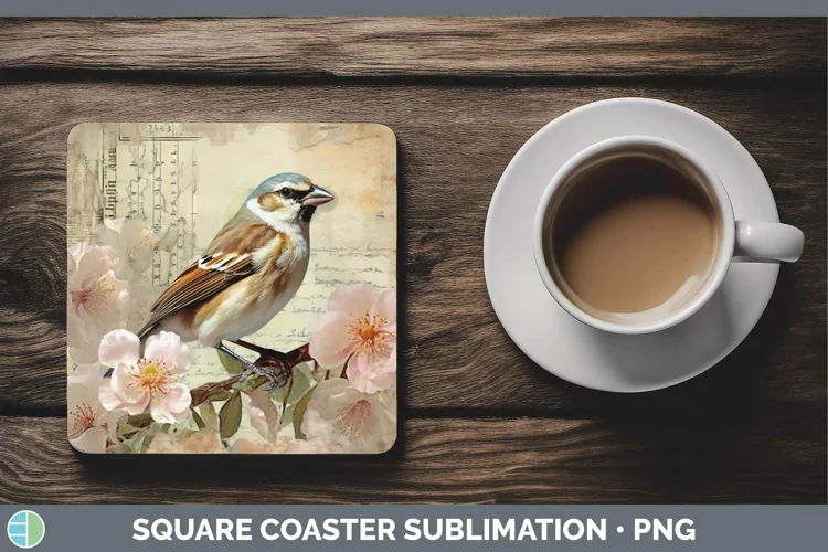 Vintage Decoupage Sparrow Square Coaster | Sublimation Coast