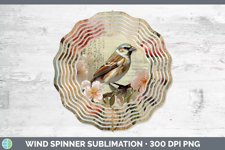 Vintage Decoupage Sparrow Wind Spinner Sublimation Spinner D