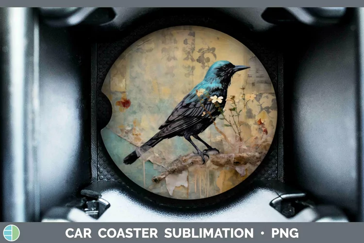 Vintage Decoupage Starling Car Coaster Sublimation Coaster D