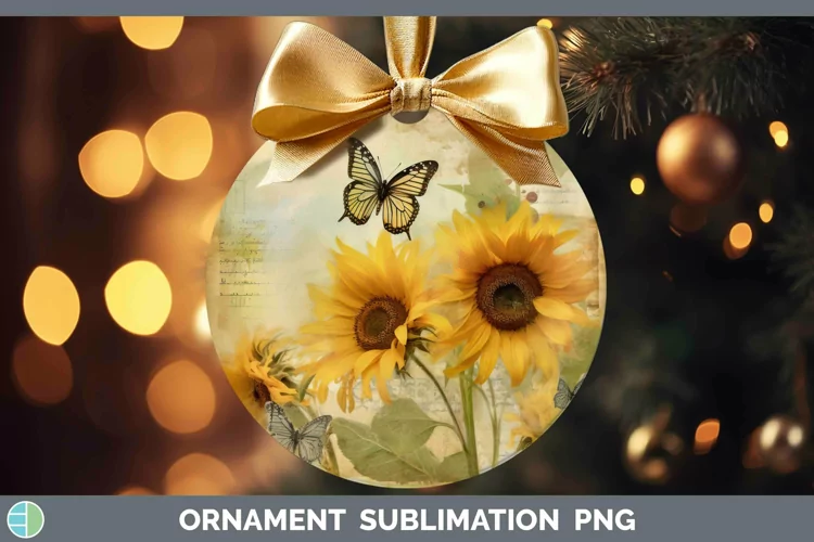 Vintage Decoupage Sunflower Ornament Sublimation Bauble Desi