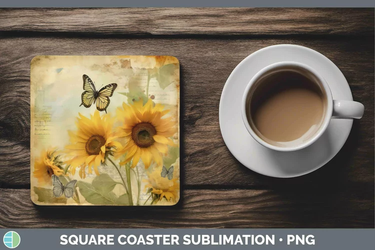 Vintage Decoupage Sunflower Square Coaster Sublimation Coast