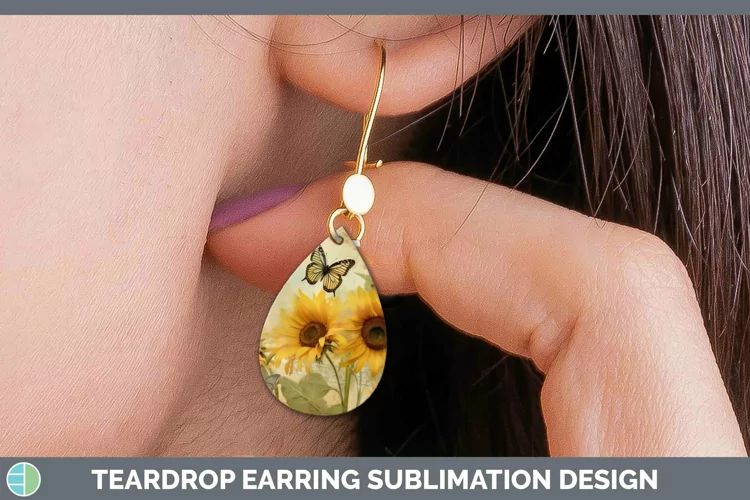 Vintage Decoupage Sunflower Teardrop Earrings Sublimation Ea