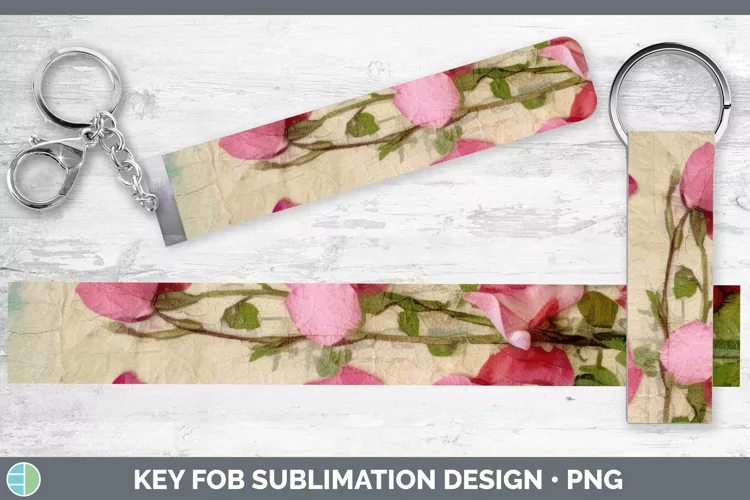 Vintage Decoupage Sweet Pea Key Fob | Sublimation Wristlet D