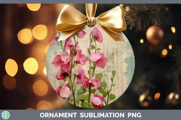 Vintage Decoupage Sweet Pea Ornament | Sublimation Bauble De