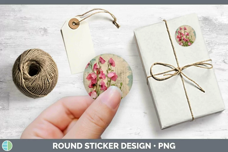 Vintage Decoupage Sweet Pea Stickers | Round Labels Designs