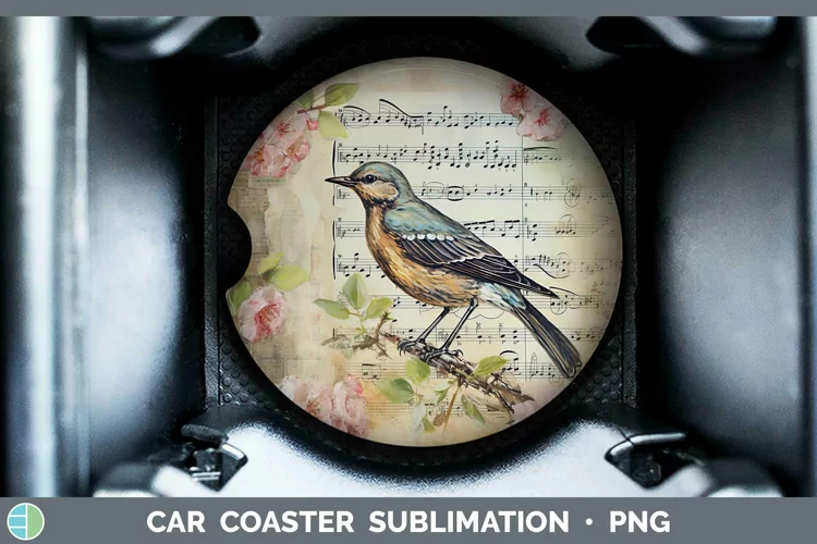Vintage Decoupage Thrush Car Coaster Sublimation Coaster Des