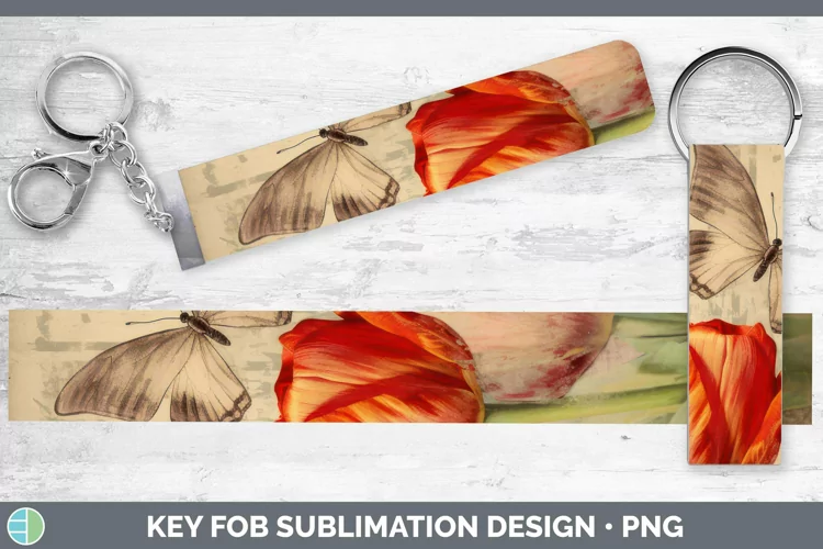 Vintage Decoupage Tulip Key Fob Sublimation Wristlet Designs