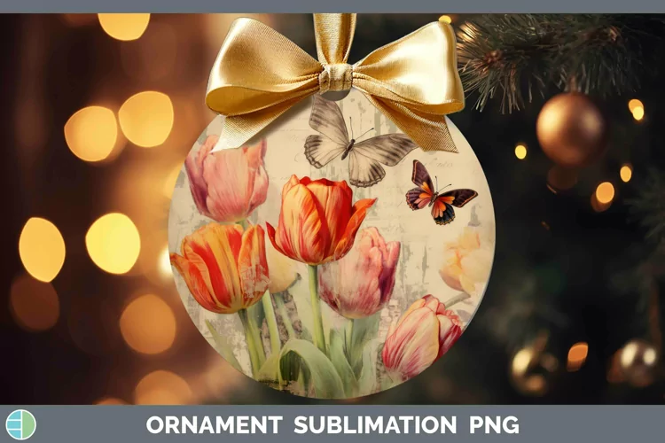 Vintage Decoupage Tulip Ornament Sublimation Bauble Designs