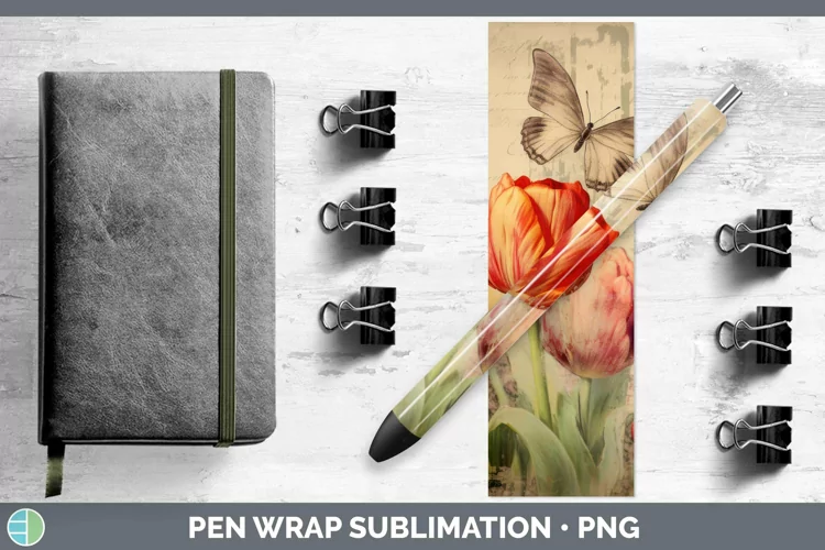 Vintage Decoupage Tulip Pen Wrap Sublimation Epoxy Pen Desig