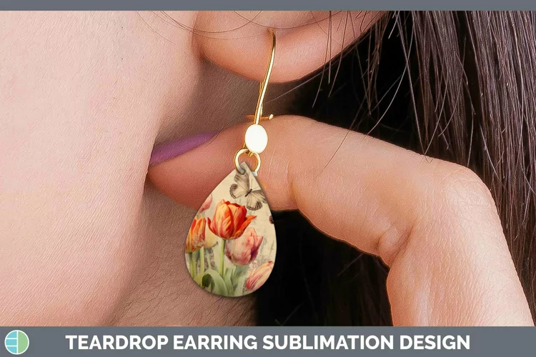 Vintage Decoupage Tulip Teardrop Earrings Sublimation Earrin