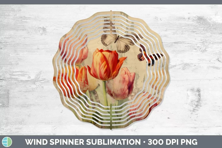 Vintage Decoupage Tulip Wind Spinner Sublimation Spinner Des