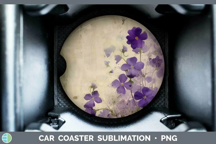 Vintage Decoupage Violet Car Coaster | Sublimation Coaster D