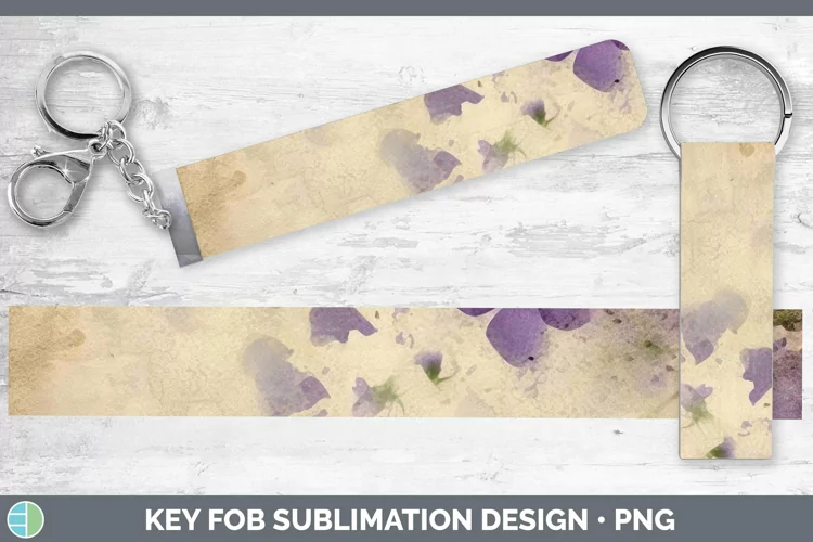 Vintage Decoupage Violet Key Fob | Sublimation Wristlet Desi