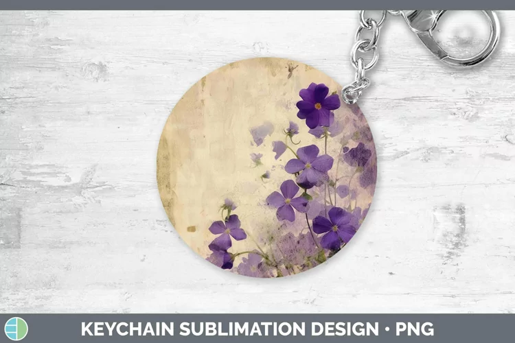 Vintage Decoupage Violet Keychain | Sublimation Keyring Desi