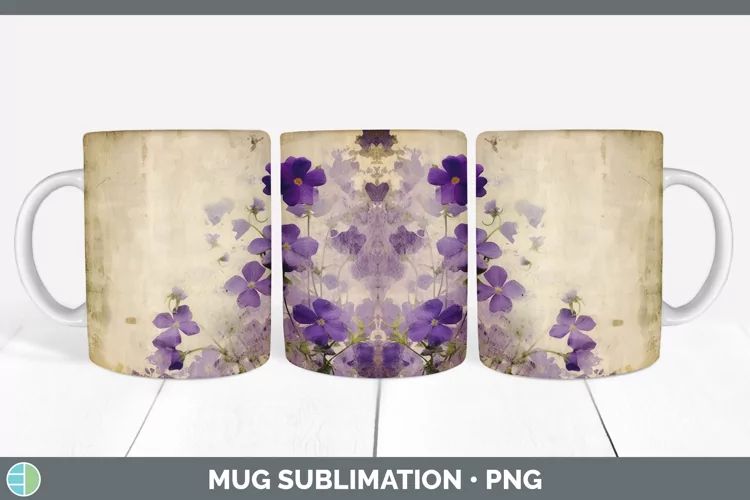 Vintage Decoupage Violet Mug Wrap | Sublimation Coffee Cup D
